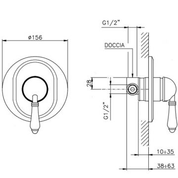 Смеситель Nicolazzi (Николации) Petit Mont Blanc для душа, встраиваемый, 1 источник, внешняя часть, ручки белая керамика, цвет: бронза 3406BZ76