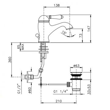 Смеситель Nicolazzi (Николации) Petit Mont Blanc для раковины однорычажный, с донным клапаном, ручки белая керамика, цвет: хром 3402CR76