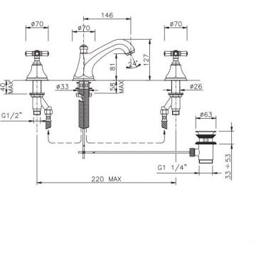 Смеситель Nicolazzi (Николации) Teide Four для раковины на 3 отверстия, с донным клапаном, цвет: бронза 1908BZ45