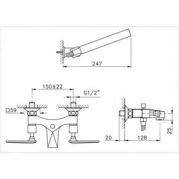 Смеситель Nicolazzi (Николации) Vincent для ванны с двумя ручками, с переключателем ванна/душ, + комплект руч. душа, цвет: хром 1002CR28