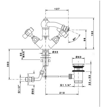 Смеситель Nicolazzi (Николации) Dames Anglaises для биде, на 1 отверстие, поворотный излив: 12.7 см, цвет: бронза 1434BZ18