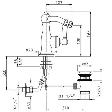 Смеситель Nicolazzi (Николации) El Capitan для биде, на 1 отверстие, с донным клапаном, цвет: бронза 3453BZ75C