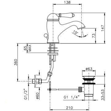 Смеситель Nicolazzi (Николации) El Capitan для раковины однорычажный, с донным клапаном, цвет: бронза 3402BZ75