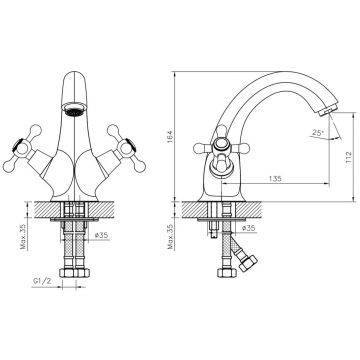 Смеситель для раковины Decoroom (Декорум) DR54011 двуручный для умывальника монолитный, хром