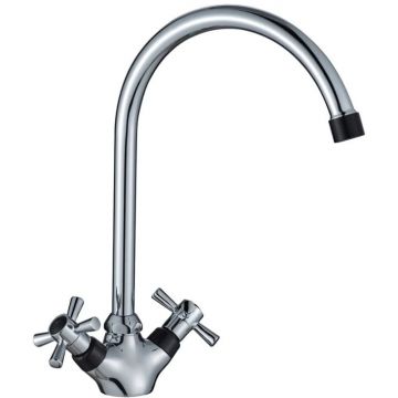 Смеситель для кухни Decoroom (Декорум) DR46028-Black двуручный для кухни с повортным изливом, черный/хром