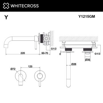 Смеситель для умывальника скрытого монтажа WHITECROSS Y Y1215GM оружейная сталь