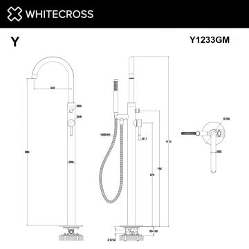 Смеситель для ванны отдельностоящий WHITECROSS Y Y1233GM оружейная сталь