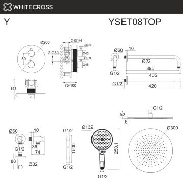 Термостатическая душевая система скрытого монтажа WHITECROSS Y YSET08TOPGLB брашированное золото