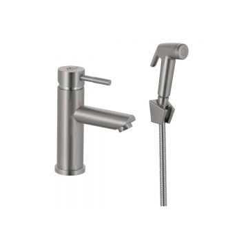 Смеситель для умывальника Fashun (Фашун) с гигиенической лейкой A58101A сатин