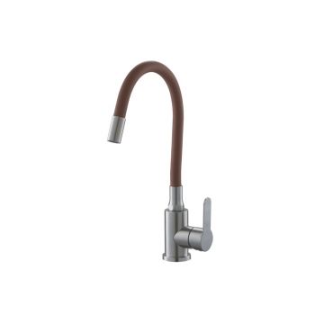 Смеситель для кухни с гибким изливом Fashun (Фашун) A54101-16, сатин/коричневый