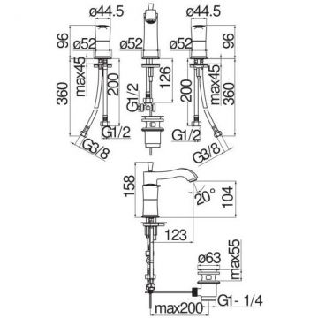 Смеситель для раковины Nobili (Нобили) Sofi на 3 отверстия, золото SI98211/1GDP