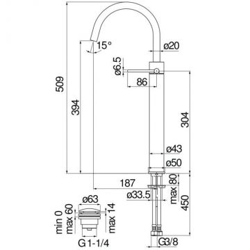 Смеситель для раковины Nobili (Нобили) Velis высокий 394, глянцевый черный VE125148/2FLP
