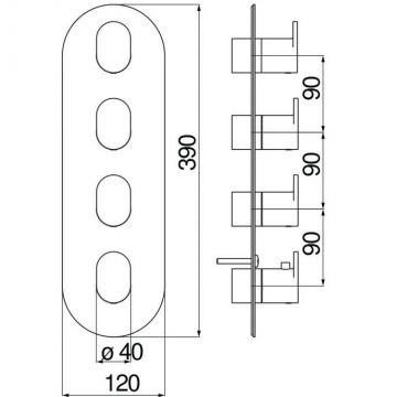 Смеситель для ванны Nobili (Нобили) Up термостатический 4 выхода (внешняя часть) , хром UP94104CR