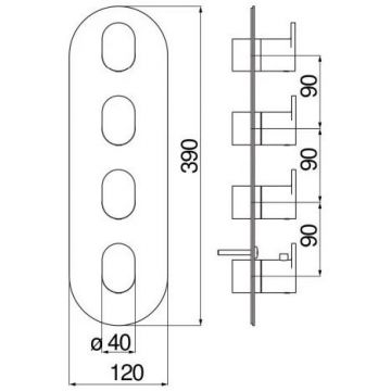 Смеситель для ванны Nobili (Нобили) Up термостатический 4 выхода (внешняя часть) , матовый черный UP94104BM