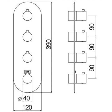 Смеситель для ванны Nobili (Нобили) Live термостатический 4 выхода (внешняя часть) , глянцевый черный WE00104/TFLP