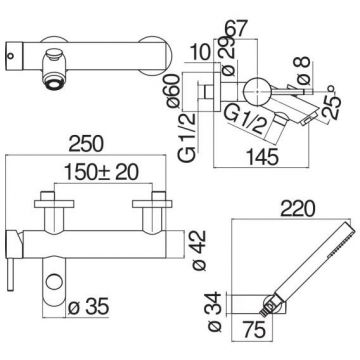 Смеситель для ванны Nobili (Нобили) Live с душем, матовый белый LV00110WM