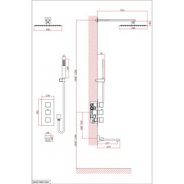 Душевая система для ванны и душа DK (ДК) Bayern.Liszt DA2515607A04 встраиваемая термостатическая с изливом, матовое золото