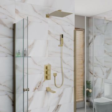 Душевая система для ванны и душа DK (ДК) Bayern.Liszt DA2515607A04 встраиваемая термостатическая с изливом, матовое золото