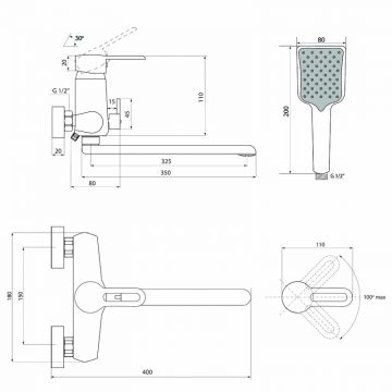 Смеситель для ванны Славен (Slaven) универсальный, одноручный, белый, (СЛ-ОД-Т3Б)
