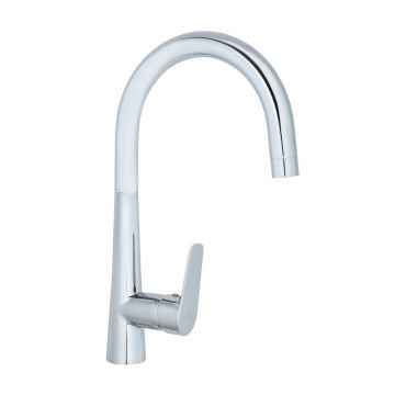 Смеситель для мойки Славен (Slaven) с высоким изливом, одноручный, хром, (СЛ-ОД-Г22)