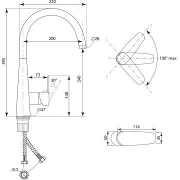 Смеситель для мойки Славен (Slaven) с высоким изливом, одноручный, хром, (СЛ-ОД-Г22)