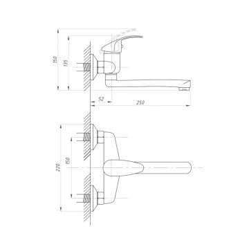 Смеситель для кухни ПСМ-Профсан (Profan) Комплектация настенный тип См-МОРНА, См-УмОРНА (PSM-104-10) хром