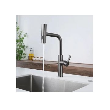 Смеситель для кухни ПСМ-Профсан (Profan) STEEL с выдвижной лейкой графит (PSM-308-96) графит