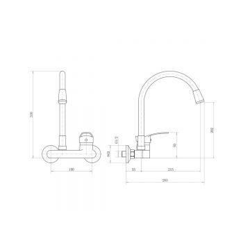 Смеситель настенный для умывальника Plstart (Питстарт) с гибким изливом (PD46001-7) хром,черный