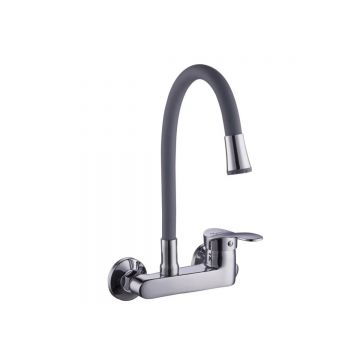 Смеситель настенный для умывальника Plstart (Питстарт) с гибким изливом (PD46001-12) хром,серый