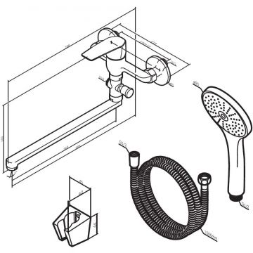 Смеситель Am.Pm (Ам.Пм) для ванны и душа с длинным изливом и душевым набором Gem F90A90100 хром