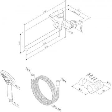 Смеситель Am.Pm (Ам.Пм) для ванны и душа с длинным изливом и душевым набором Gem F90A95000 хром