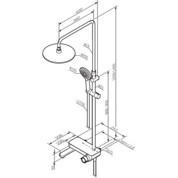 Душевая система Am.Pm (Ам.Пм) Like полка для ванны и душа штанга 1030-1460 мм, верхний душ 220 мм, F0780722