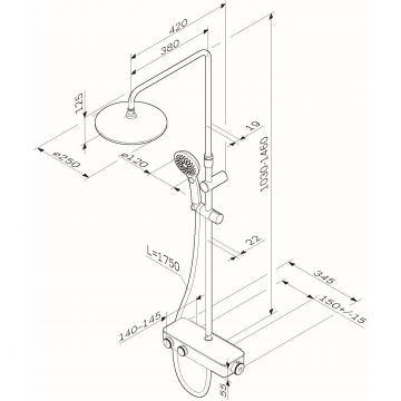 Душевая система Am.Pm (Ам.Пм) Inspire V2.0, смеситель с термостатом, верхний душ d 250 мм, хром, F0750A400