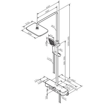 Душевая система Am.Pm (Ам.Пм) Func хром, смеситель-полка для ванны и душа душевая штанга, верхний квадратный душ, ручной душ, F078F300