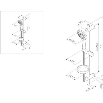 Душевой комплект Am.Pm (Ам.Пм) Like ручной душ 120 мм, штанга 700 мм, шланг 1750 мм, хром, F0180064