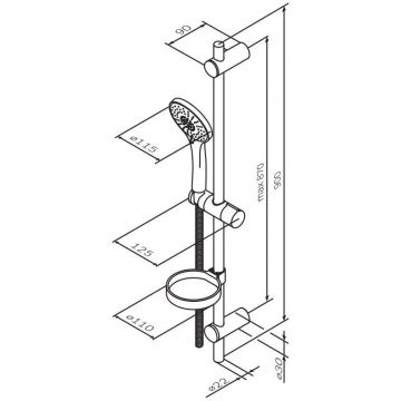 Душевой комплект Am.Pm (Ам.Пм) Spirit ручной душ 5 функций d 115 мм, штанга 900 мм, шланг 1750 мм, хром, F0170064