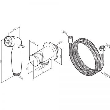Гигиенический набор Am.Pm (Ам.Пм) шланговое подсоединение с держателем, гигиенический душ, душевой шланг, хром, F0202100
