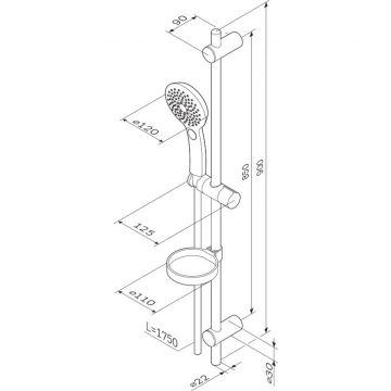 Душевой комплект Am.Pm (Ам.Пм) Inspire V2.0, хром, ручной душ d 120 мм, штанга 900, шланг 1750 мм, F0150A000
