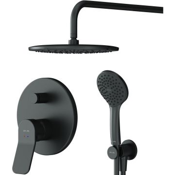Набор для душа Am.Pm (Ам.Пм) X-Joy (смеситель для ванны/душа, держатель верхнего душа, душевой набор) верхний душ 220 мм, держатель черный, FB85A1RH02