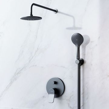 Набор для душа Am.Pm (Ам.Пм) X-Joy (смеситель для ванны/душа, держатель верхнего душа, душевой набор) верхний душ 220 мм, держатель черный, FB85A1RH02
