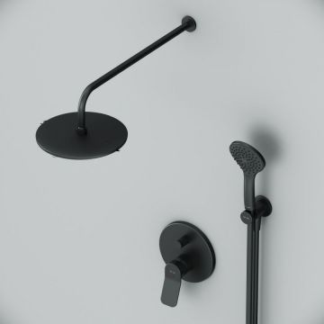 Набор для душа Am.Pm (Ам.Пм) X-Joy (смеситель для ванны/душа, держатель верхнего душа, душевой набор) верхний душ 220 мм, держатель черный, FB85A1RH02