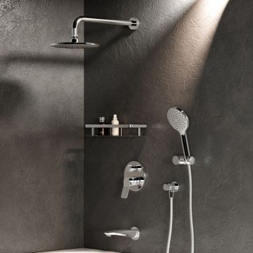 Набор для душа Am.Pm (Ам.Пм) X-Joy хром, 220 мм, встроенный смеситель, излив, ручной душ, FB85A3RH10