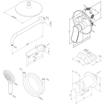 Набор для душа Am.Pm (Ам.Пм) X-Joy хром, 220 мм, встроенный смеситель, излив, ручной душ, FB85A3RH10