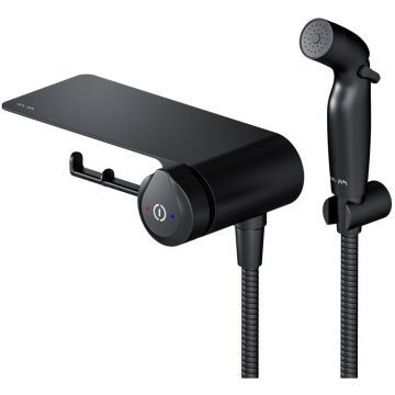 Гигиенический набор Am.Pm (Ам.Пм) X-Joy со смесителем для душа с полкой, держателем туалетной бумаги, Черный, F0H85A822