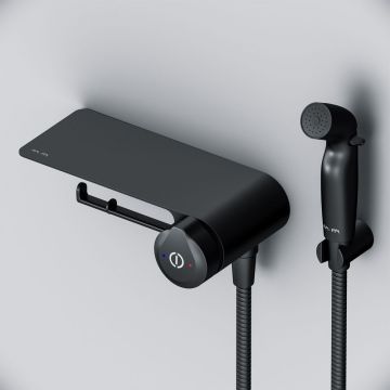 Гигиенический набор Am.Pm (Ам.Пм) X-Joy со смесителем для душа с полкой, держателем туалетной бумаги, Черный, F0H85A822