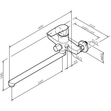 Смеситель для ванны и душа Am.Pm (Ам.Пм) Gem излив 320 мм, хром, F90A90000