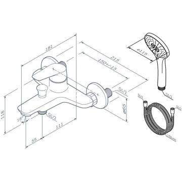 Смеситель для ванны и душа Am.Pm (Ам.Пм) Joy хром, душевой набор, F85E15000