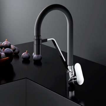 Смеситель для кухни Am.Pm (Ам.Пм) Like хром, гибкий излив, черный, канал для питьевой воды, F8007802