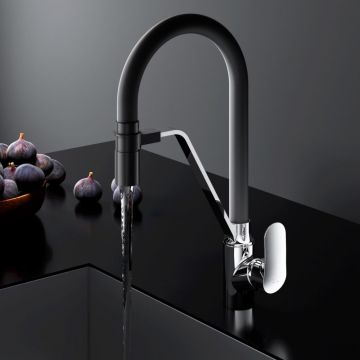 Смеситель для кухни Am.Pm (Ам.Пм) Like хром, гибкий излив, черный, канал для питьевой воды, F8007802