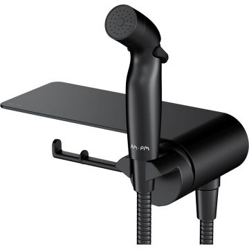 Гигиенический набор со смесителем для душа Am.Pm (Ам.Пм) Func черный, с полкой, F0H8F922